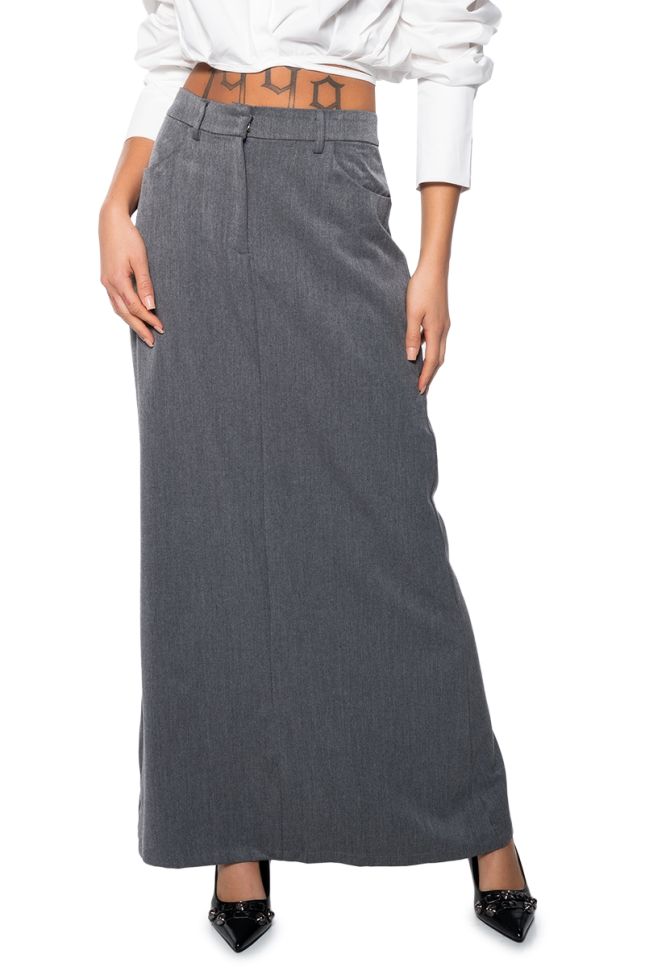 Front View Minimal Elegance Woven Maxi Skirt