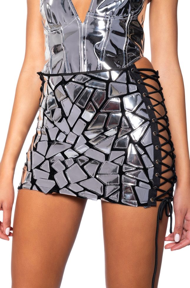 Front View Mirrored Side Tie Mini Skirt
