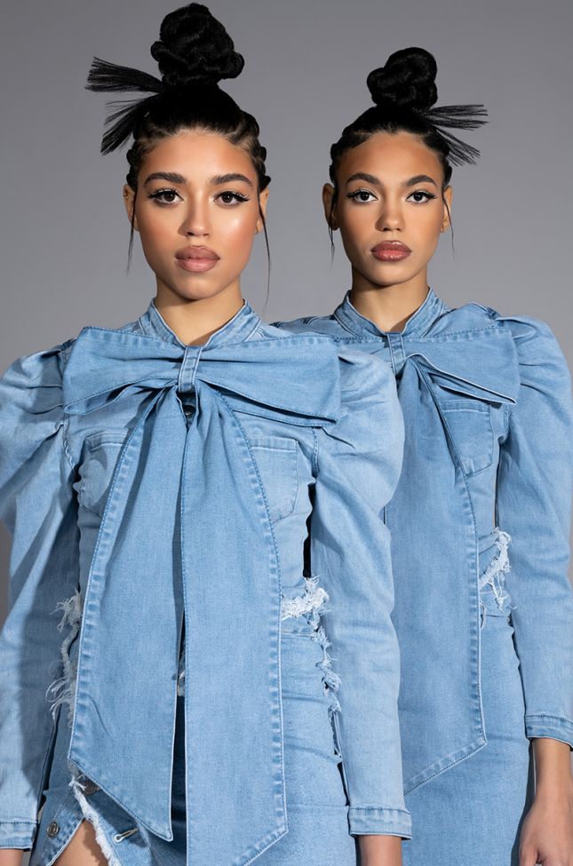 Full View Miss Independent Denim Long Sleeve Blouse