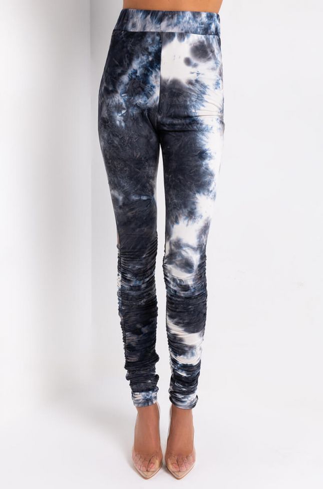Front View Miss Thang Tie Dye Stacked Legging in Blue Multi