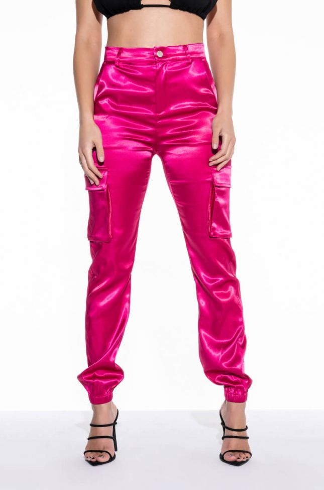 Front View Mission Impossible Satin Cargo Jogger Pants