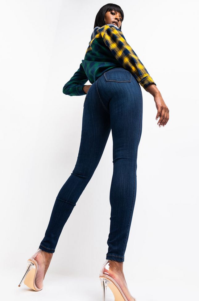  Model Call High Rise Stretchy Skinny Jeans in Dark Blue