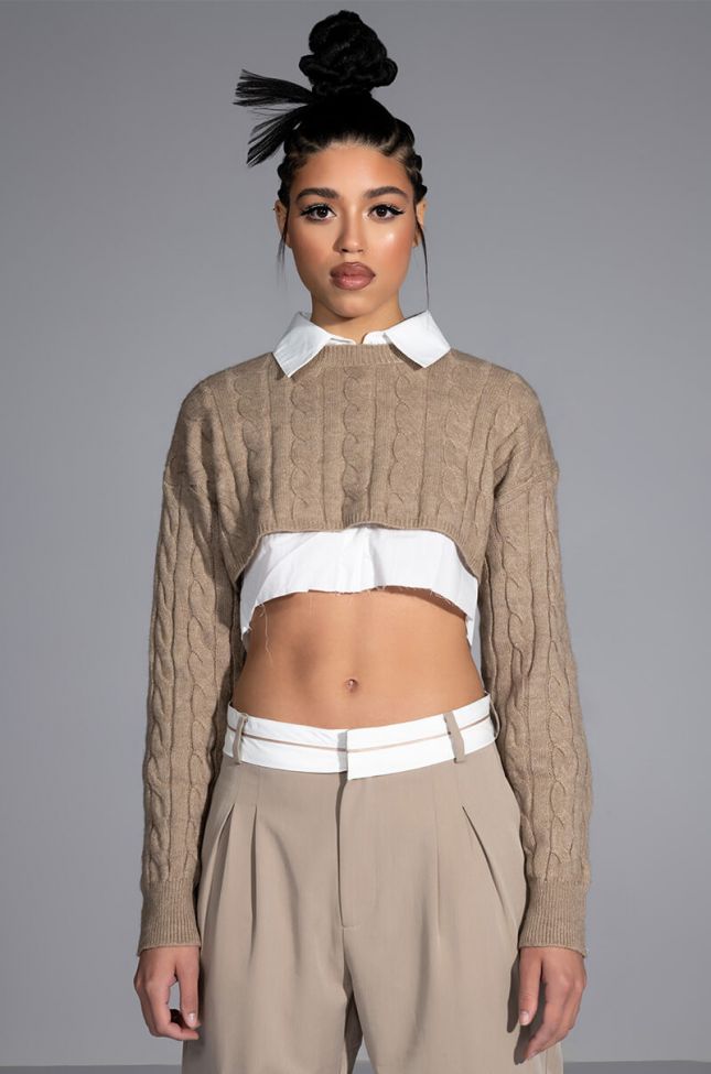 Front View Most Likely To Succeed Layered Crop Sweater