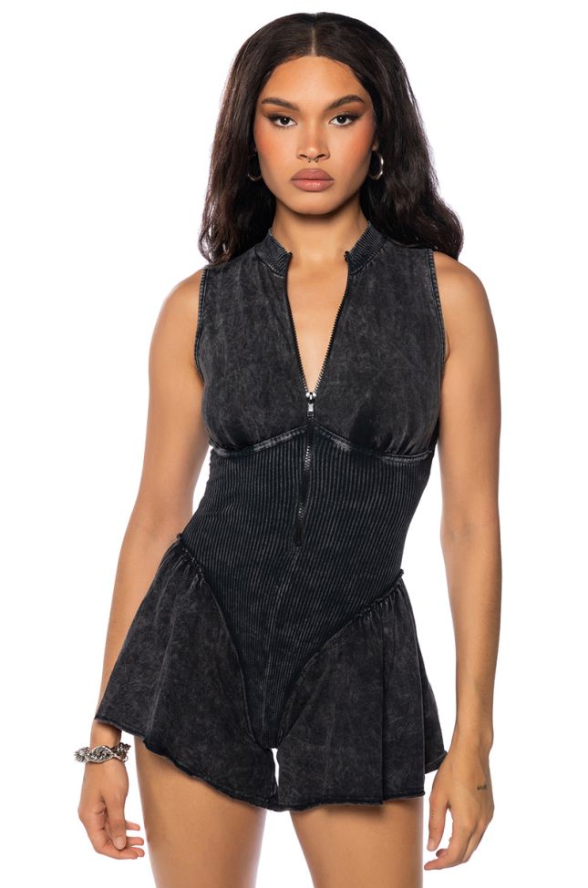 Front View Move Like That Mineral Wash Romper