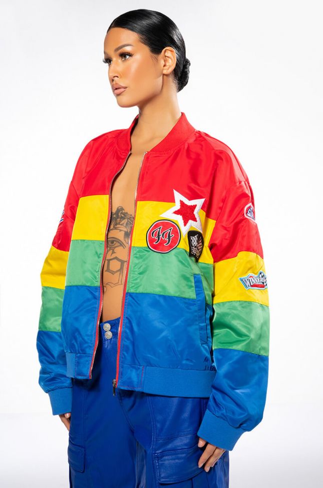 Front View Multi Color Racing Varsity Bomber