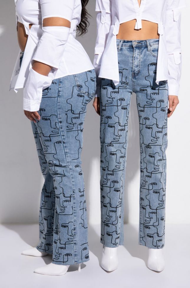 Front View Multiple Faces High Waist Straight Jeans