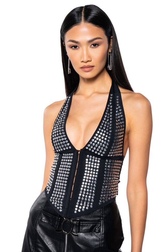 Front View My Element Studded Corset Halter Top