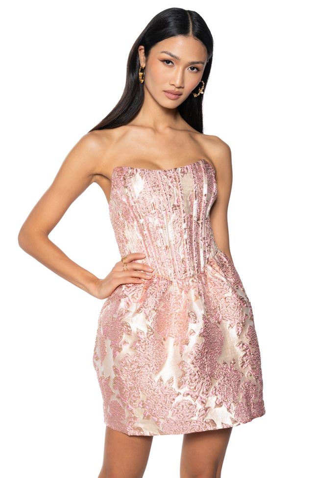 Front View My Fairytale Strapless Brocade Mini Dress