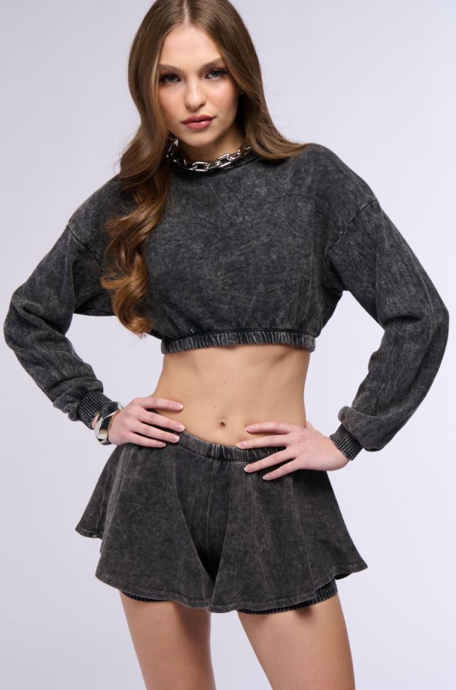 Front View Mystery Girl Mineral Wash Cropped Sweatshirt