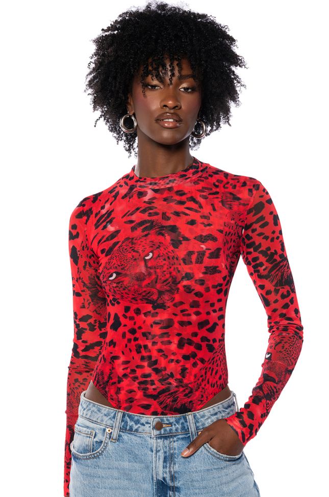 Front View Nature Calling Cheetah Print Long Sleeve Bodysuit