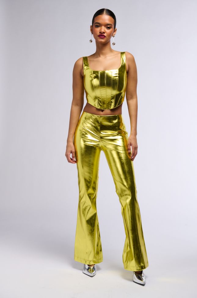 Extra View Need You Tonight Metallic Faux Leather Flared Pant