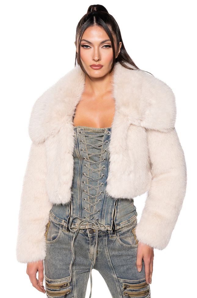 Front View Nefty Faux Fur Jacket In Cream