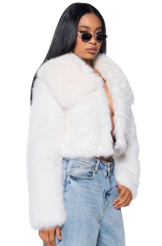 Side View Nefty Soft Faux Fur Jacket In White