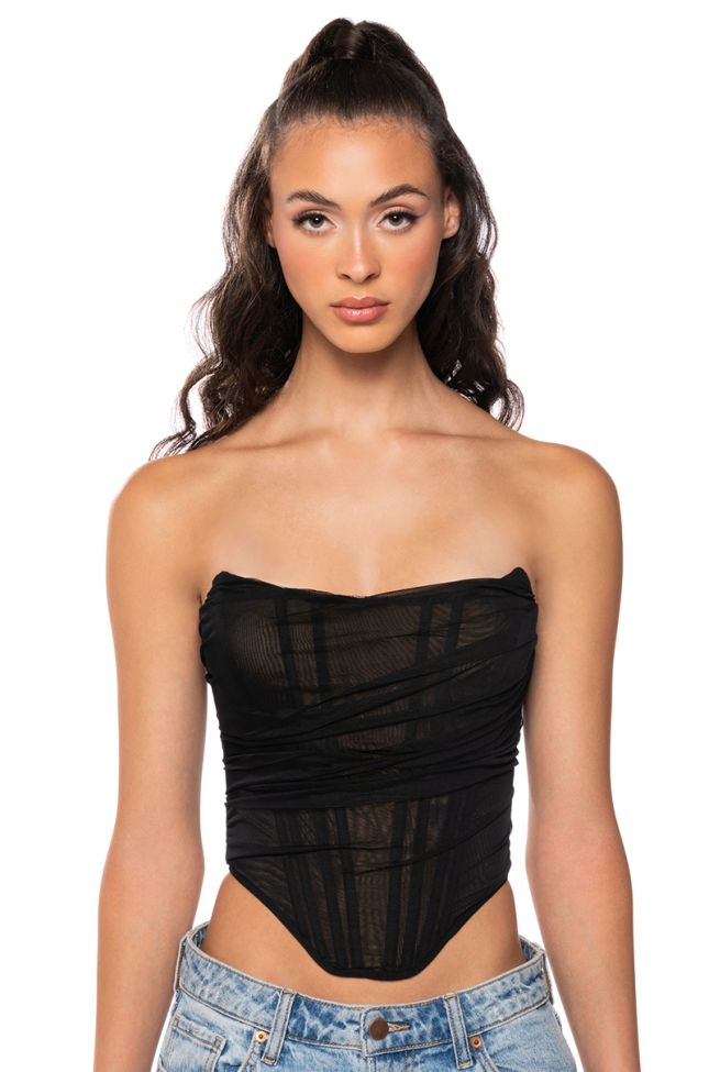 Front View Never Controversial Structured Mesh Corset Top