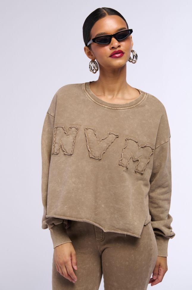 Front View Never Mind Babe Cropped Mineral Wash Sweatshirt