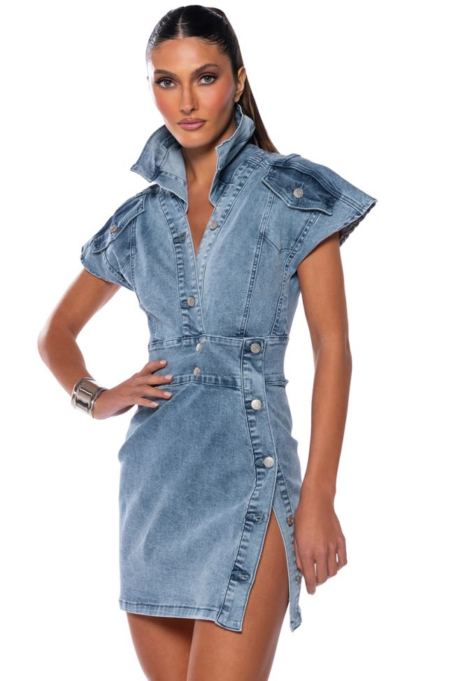 Front View Never Too Much Denim Mini Dress