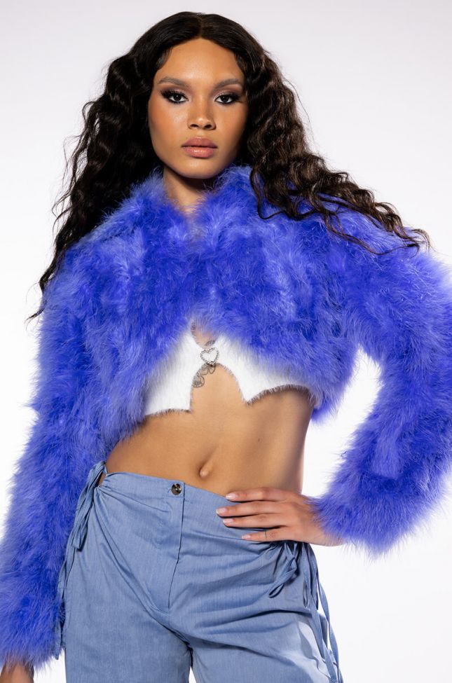 Front View New Quinn Cropped Feather Jacket