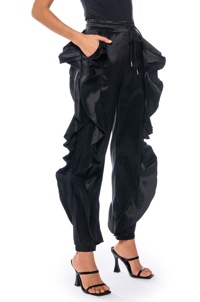 Side View New Romantic Ruffle Detailed Jogger In Black