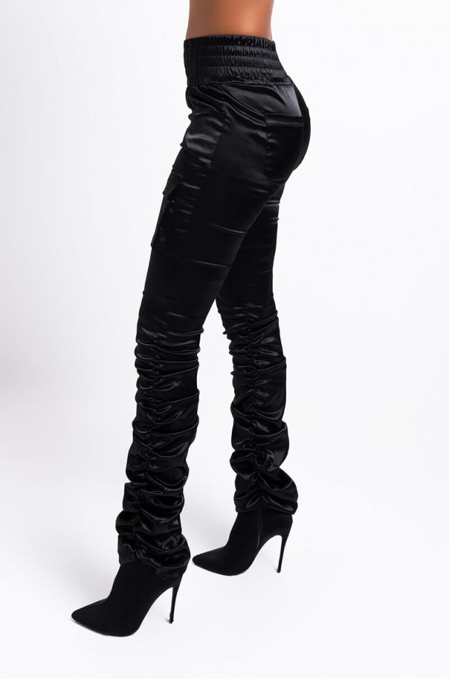 Side View New Version High Waisted Stretchy Scrunched Ankle Pants in Black