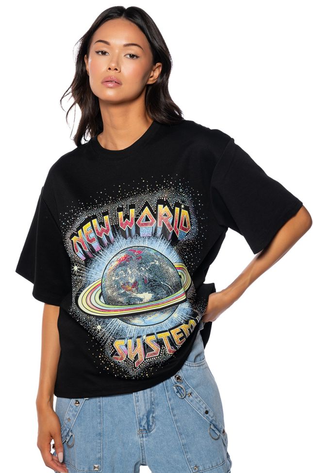Front View New World System Embellished Graphic Tee