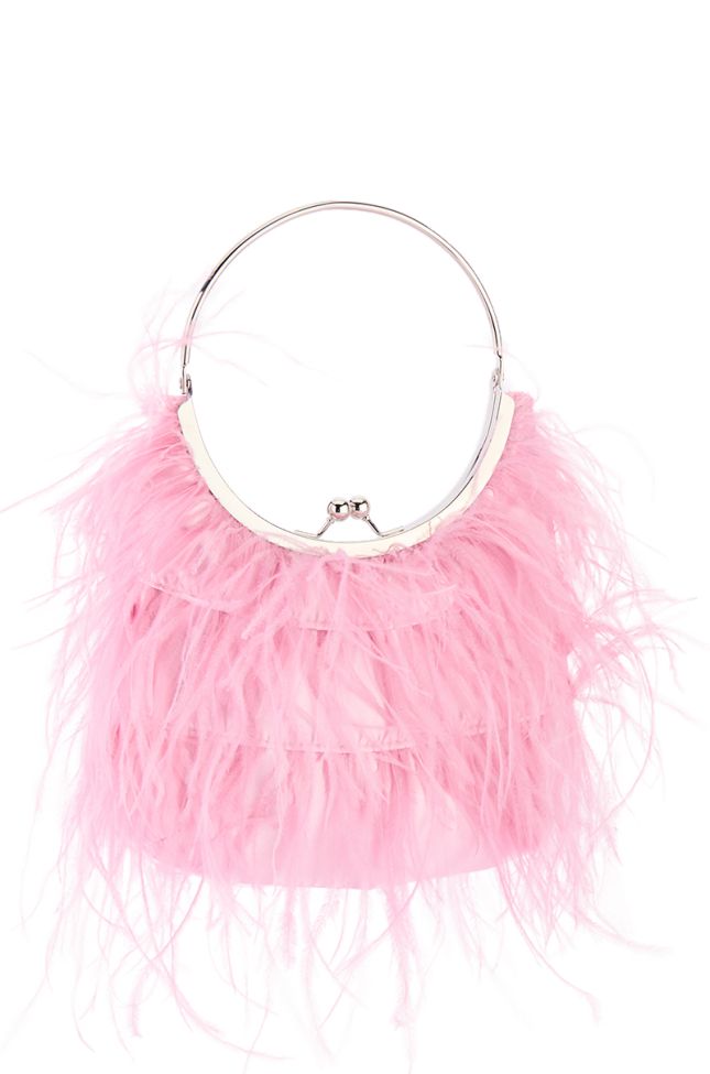 Side View New Year Same Me Feather Purse In Pink