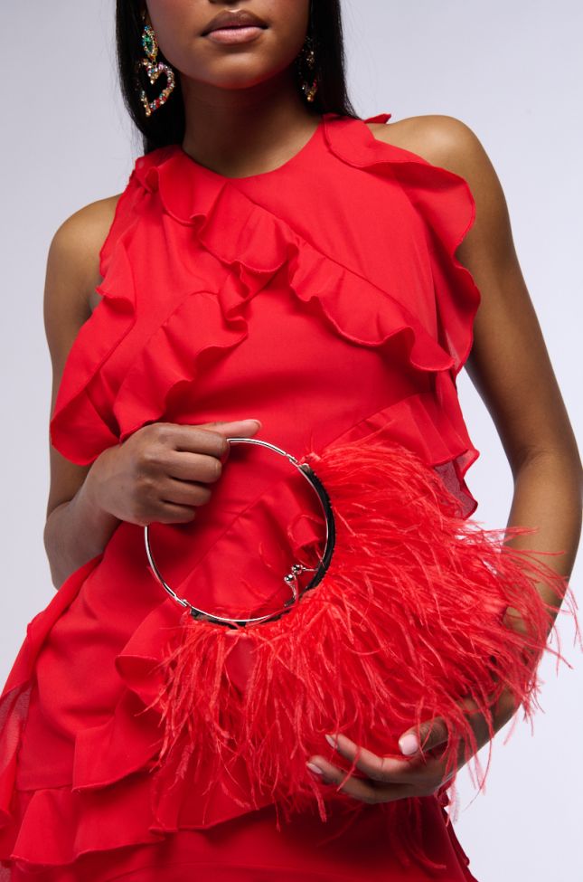 Front View New Year Same Me Feather Purse In Red