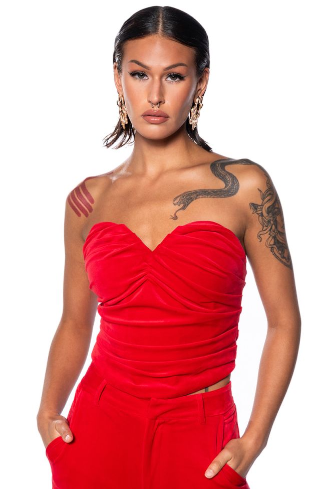 Front View Night Moves Velvet Corset In Red