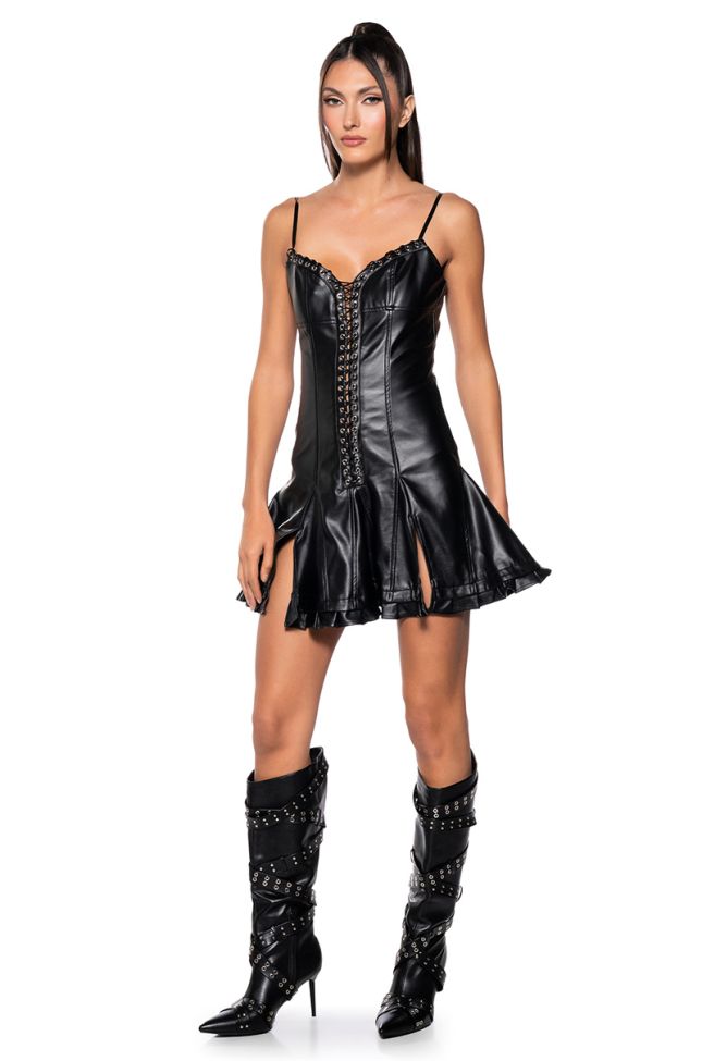 Side View Night Out Lace Up Faux Leather Mini Dress