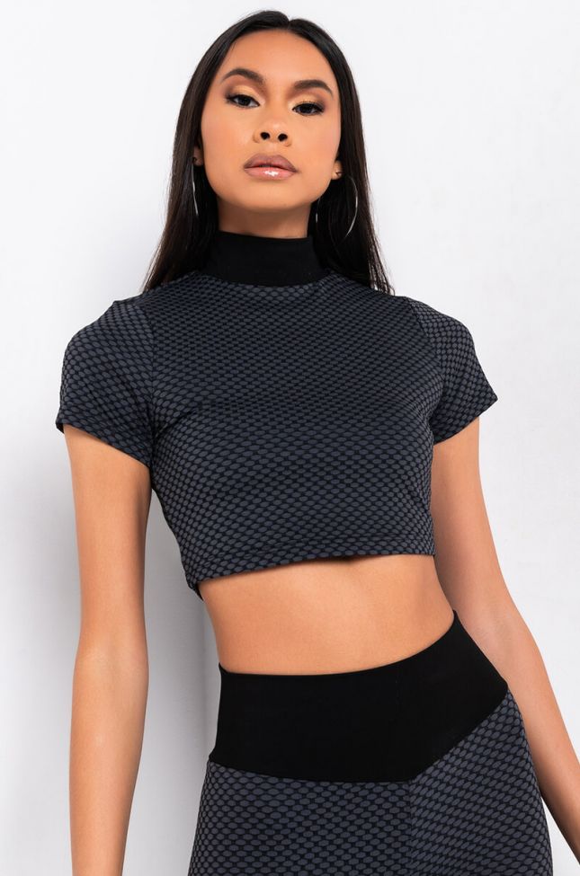 Front View No Bad Vibes Sporty Crop Top in Black Multi