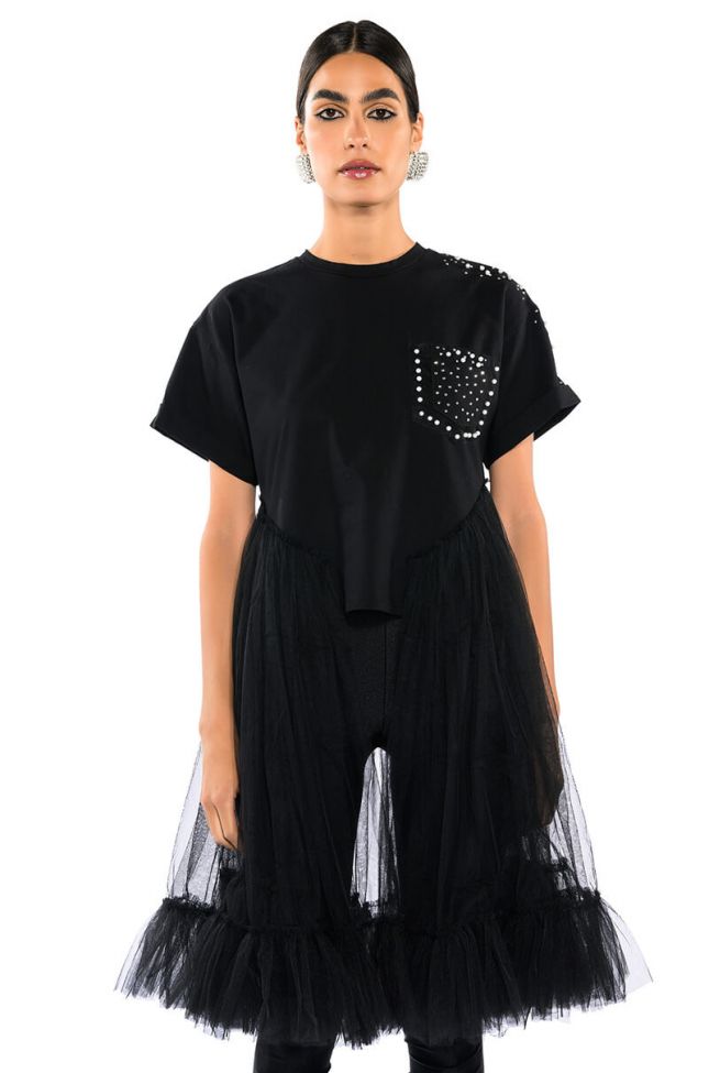 Front View Not In The Mood Oversized High Low Short Sleeve Tshirt