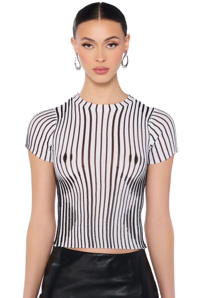 Front View Not Shy Striped Short Sleeve Shirt
