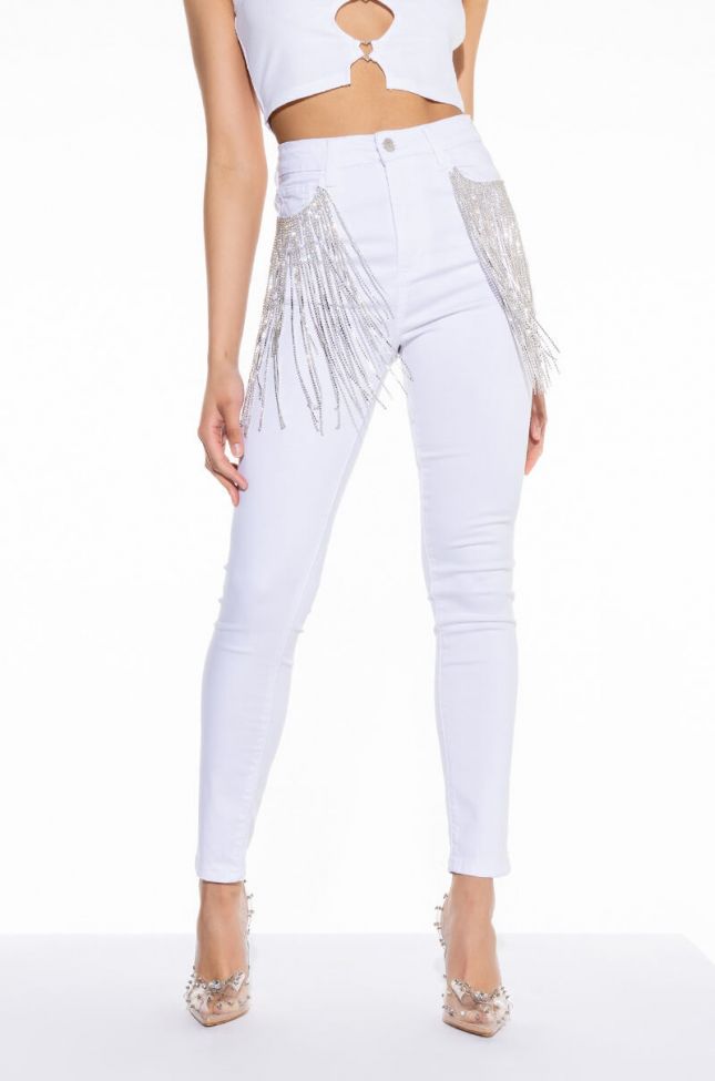 Front View Nothin Better Rhinestone Pocket Skinny Jeans