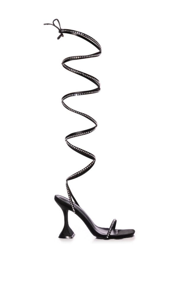 Side View Nothing But Love Strappy Rhinestone Lace Up Sandal In Black