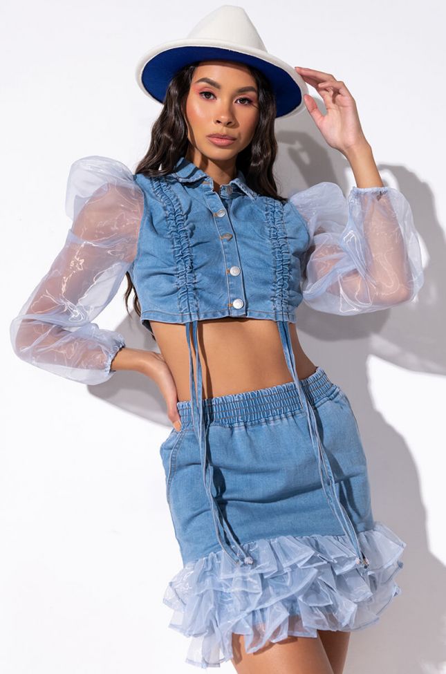 Front View Nothing To Lose Denim Blouse in Light Denim