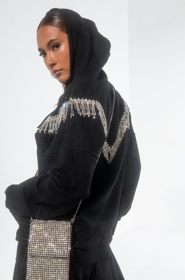 Front View Nothing To Prove Rhinestone Sweatshirt With Hood