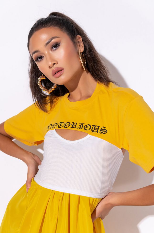 Front View Notorious Double Layer T Shirt in Yellow Multi
