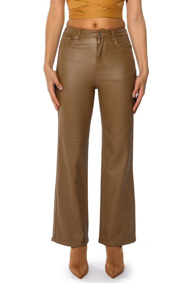 OFF DUTY FLEECE LINED LEATHER LOOK COATED STRAIGHT LEG PANT