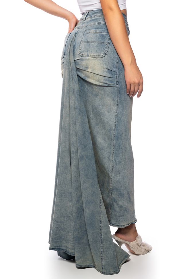 Side View Oh The Drama Denim Maxi Skirt With Train