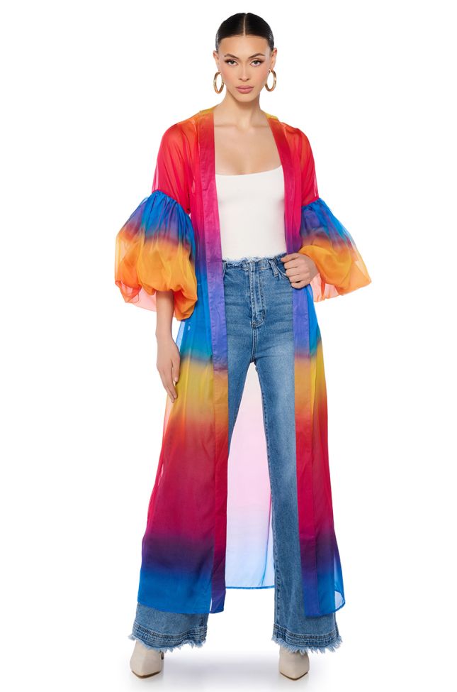 Front View Ombre Sherbert Puff Sleeve Duster