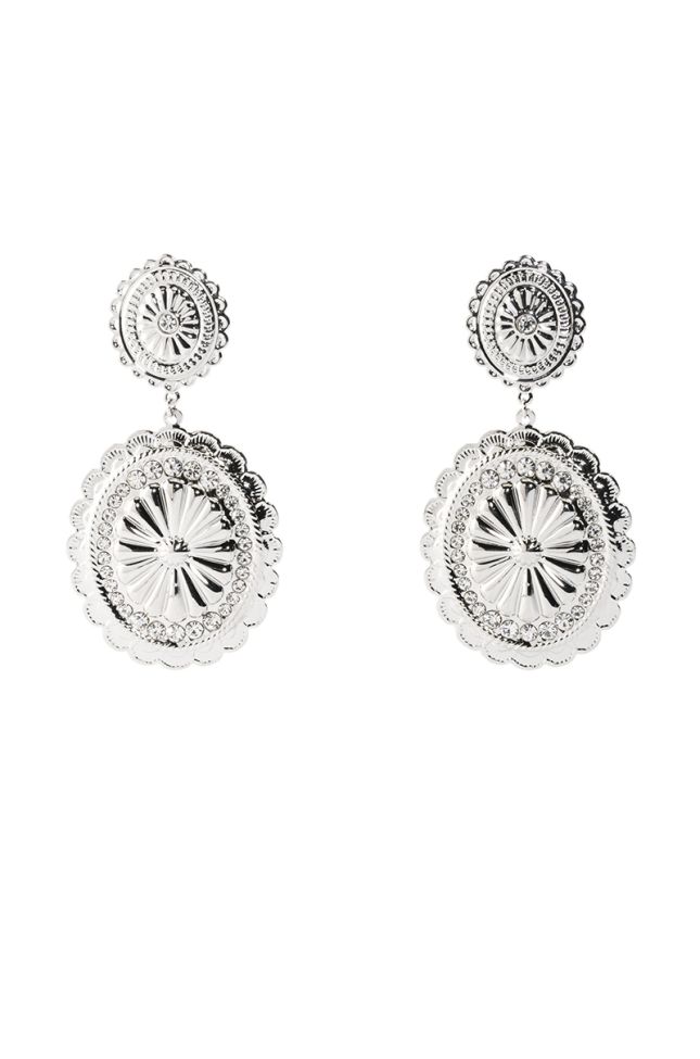 Side View On A Silver Platter Embellished Statement Earrings
