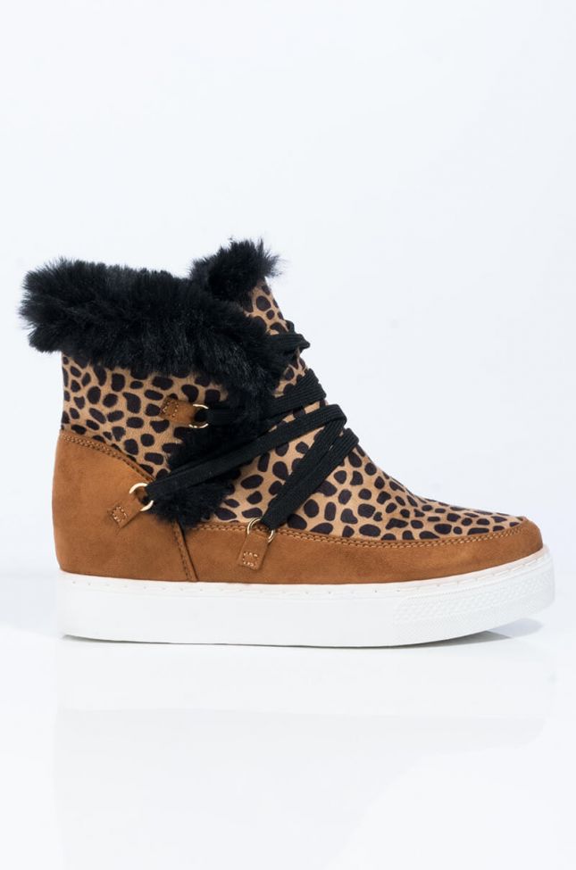 Front View On Cloud 9 Wedge Bootie in Leopard