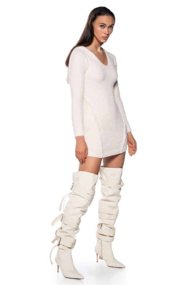 Back View On Dnd Cozy Knit Hooded Mini Dress