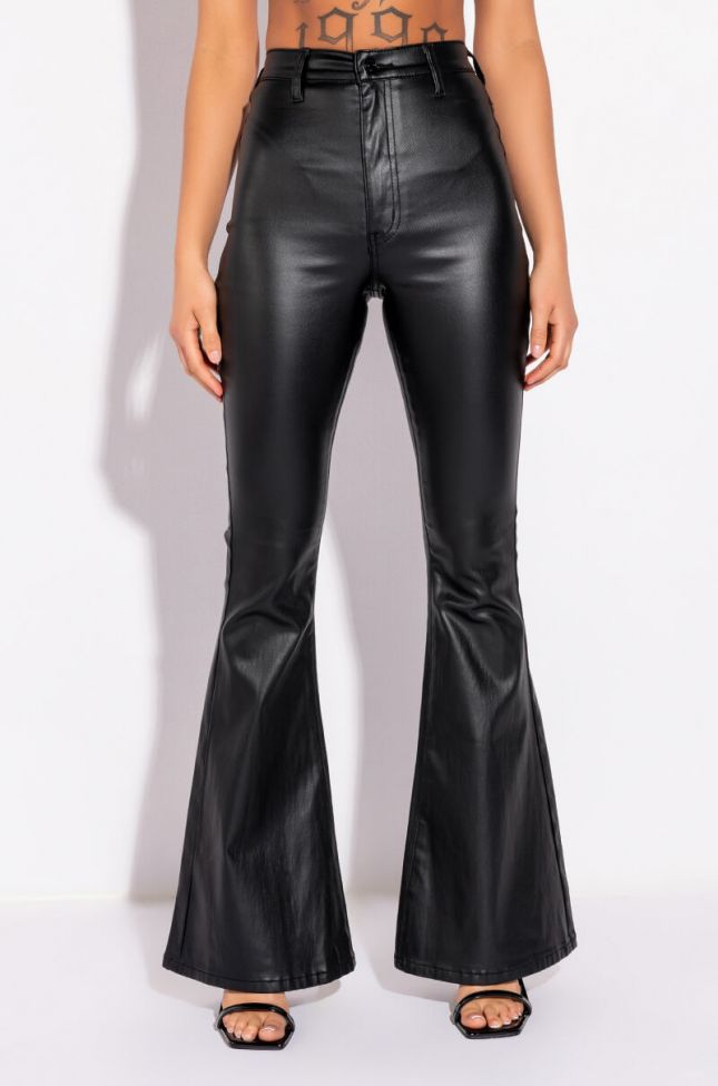 Side View On Duty Vegan Leather High Rise Flare Pants