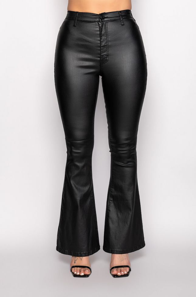 Side View On Duty Vegan Leather High Rise Flare Pants