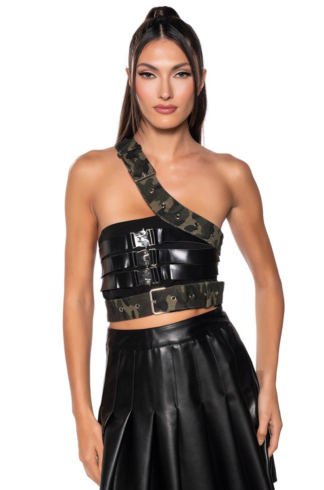 Front View On Guard Camo Buckle Detail Bandeau Top
