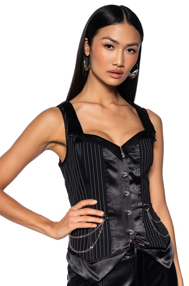 Front View On My Way Pinstripe Corset