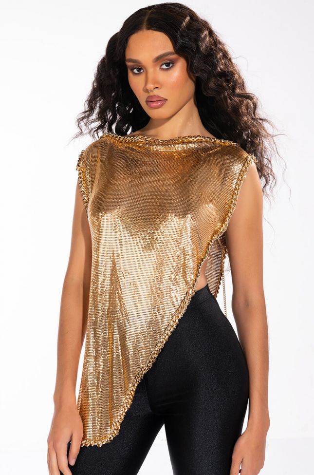 Front View On The Rocks Short Sleeve Asymmetrical Chainmail Blouse