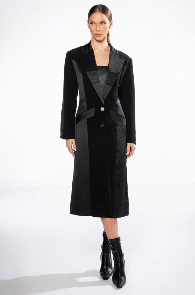 ON THE TOWN SATIN LAPEL TRENCH