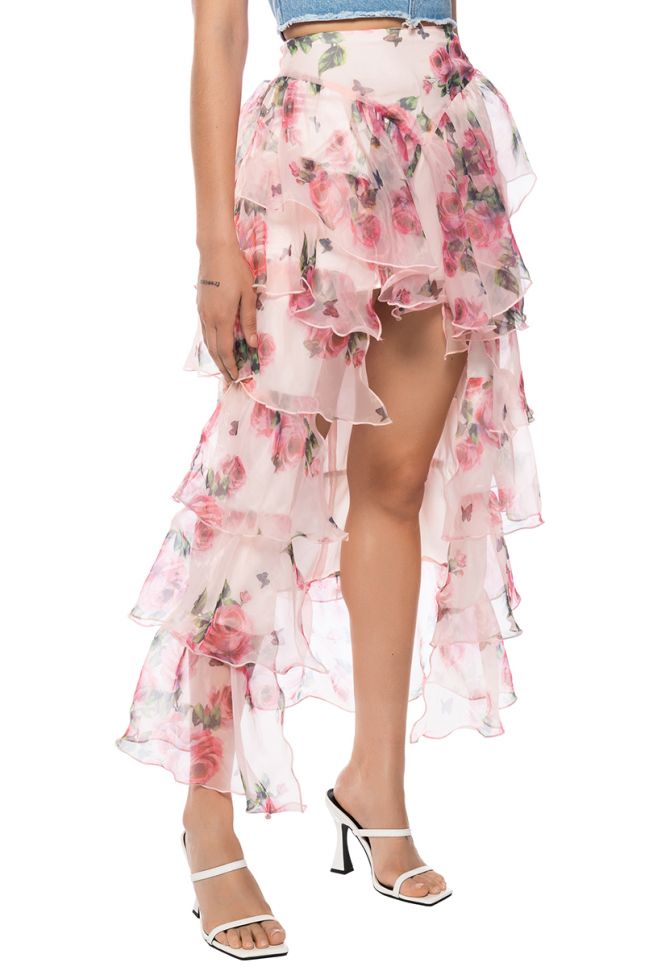 Side View Once Upon A Dream Floral Ruffled Maxi Skirt