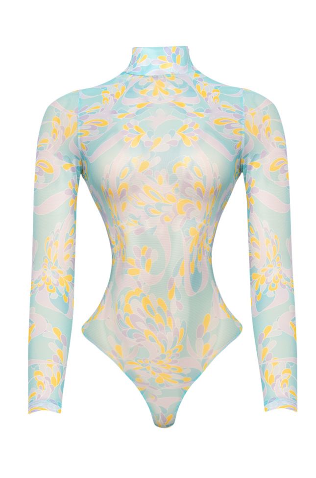 Full View Once Upon A Time Long Sleeve Mock Neck Mesh Bodysuit